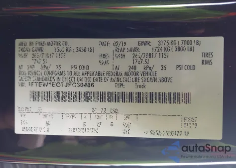 2018 Ford F-150 Xlt z USA, uszkodzony, nr VIN 1FTEW1EG7JFC30486